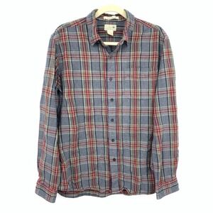 LL Bean Men Size Large Shirt Button Down Top Red Gray Flannel Scotch Plaid